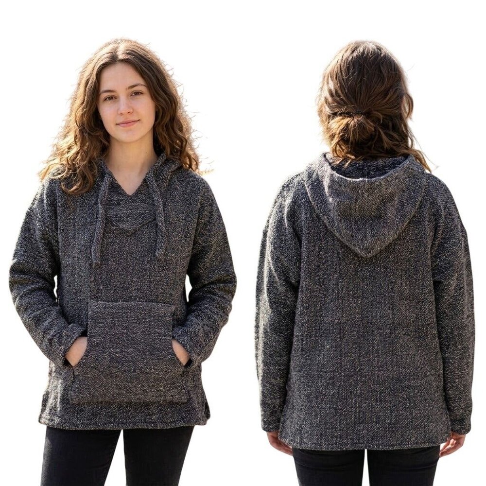 Unbranded Unisex Hoodie Sweatshirt Gray Knit Speckled Pullover Hippie Casual